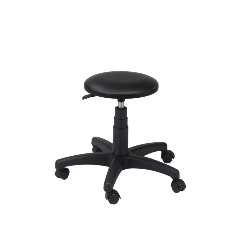 Tapicerowany czarnym skajem taboret obrotowy na kółkach AXIO