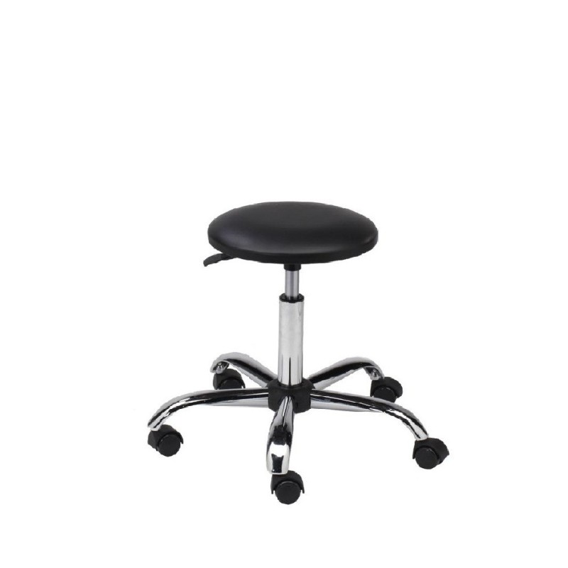 Taboret obrotowy tapicerowany AXIO, czarny skaj, chromowana podstawa, na kółkach