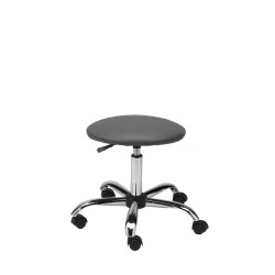 Taboret obrotowy tapicerowany AXIO, szary skaj, chromowana podstawa, na kółkach.