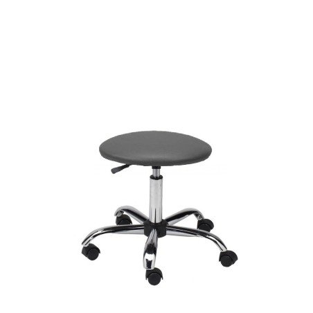 Taboret obrotowy tapicerowany AXIO, szary skaj, chromowana podstawa, na kółkach.