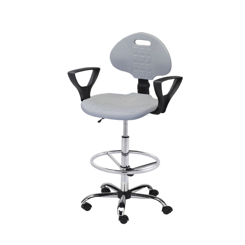 Krzesło obrotowe poliuretan popiel podłokietniki wysokie podnóżek chrom Axio KPU01p-C3 kółka
