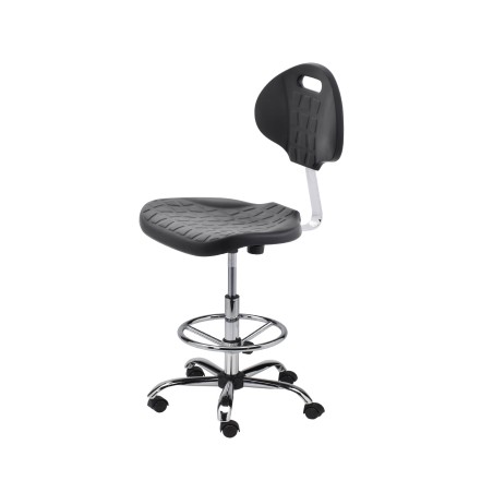 Krzesło obrotowe poliuretan czarne wysokie wspornik podnóżek chrom Axio Kpu01w-C3 kółka