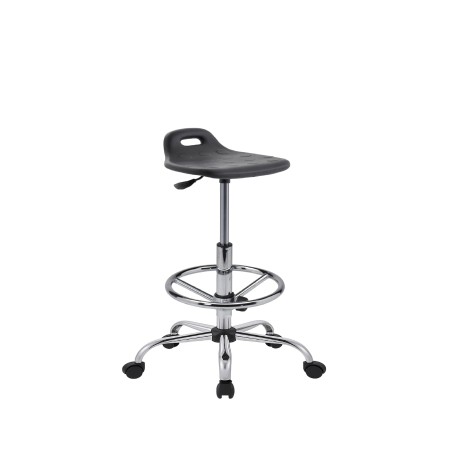 Hoker obrotowy poliureatn czarny wysoki chrom podnóżek Axio SPU03-C3 kółka