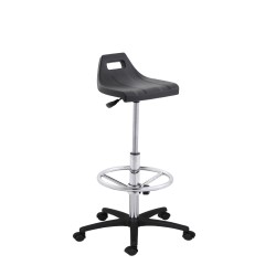 Hoker obrotowy poliuretan czarny wysoki podnóżek Axio SPU04-A3 kółka