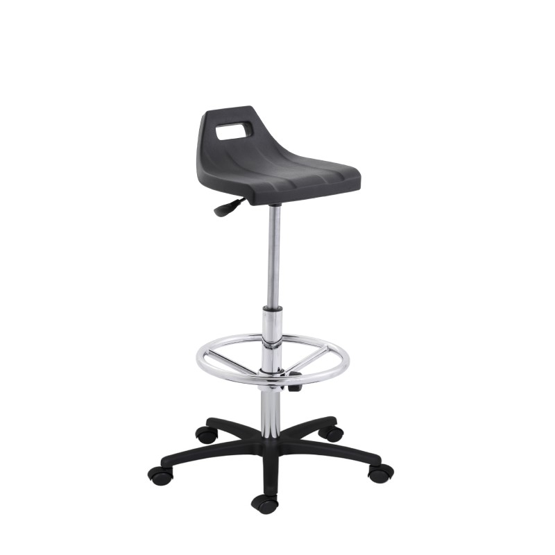 Hoker obrotowy poliuretan czarny wysoki podnóżek Axio SPU04-A3 kółka