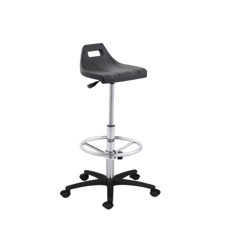 Hoker obrotowy poliuretan czarny wysoki podnóżek Axio SPU04-A3 kółka