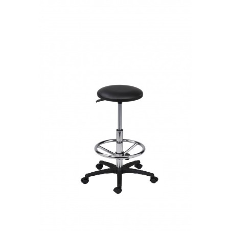 Taboret tapicerowany skaj czarny wysoki podnóżek Axio TTS01-A3 kółka