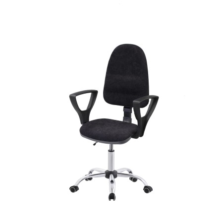 Krzesło obrotowe tapicerowane tkanina czarne podłokietniki chrom Axio KTT01p-C1 kółka